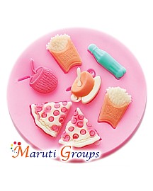 Fast food Silicone Mould - French fries, pizza, coffee cup, coconut drink, pop soda bottle