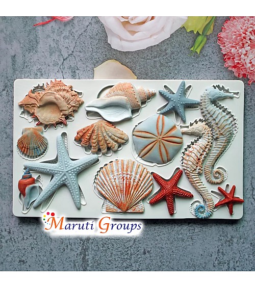 Sea Animals - Star fish, Sea horse, sea shells, Star fish Silicone Mould
