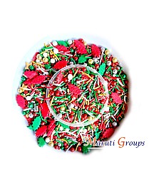 Assorted Xmax Festive Mix / Christmas Sprinkles - 100g - Christmas Leaves / Pearl Balls - Colours: Red, Green, White and Gold
