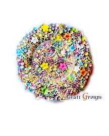Assorted Pastel Sprinkles - 100g - Pearl Balls / Flowers  - Colours: Light Green, Pink, silver, white and Orange 