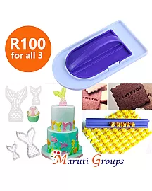 Cake Smoother, Mermaid tail Cookie Cutter & Alphabet & Number Press Cutter Set 