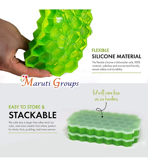 Hexagon Silicone Ice Cube Tray with Stackable Lid – Freezer Mold