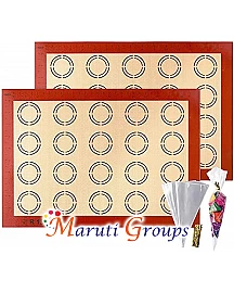 Silicone Baking Mats, Non Stick Macaroon Baking Mat, Perfect Silicone Liner for Making Macarons, Pastry, Pizza, Bread Making, Dough Rolling Mat - Red/Light Brown