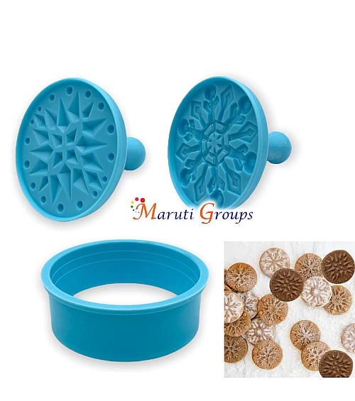 Biscuit Stamp Cookie Cutter & Embosser - Snowflake and Diamond Star Design 2 | 7.5cm Stamp
