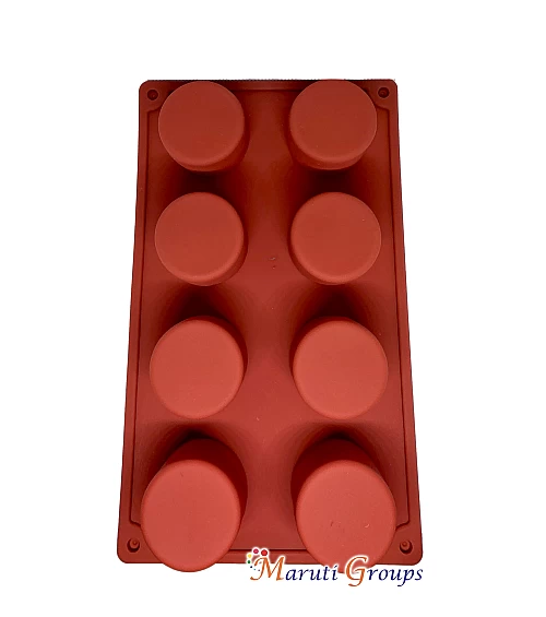 3D Round Cylinder Mousse Cake Baking Silicone Mould – 8 Cavity (4.1cm x 3.7cm)