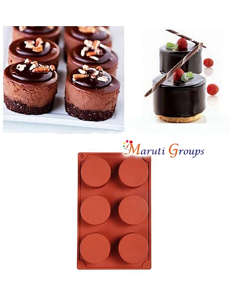 3D Round Cylinder Mousse Cake Baking Silicone Mould - Mould Size (14.9cm x 21.1cm), Cavity 6 (5.7cm x 2.4cm)