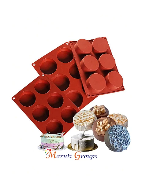 3D Round Cylinder Mousse Cake Baking Silicone Mould - Size (21.8cm x 32.3cm), Cavity 6 (9.5cm x 1.8cm)