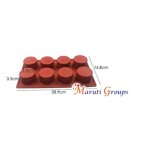 3D Round Cylinder Mousse Cake Baking Silicone Mould - Size (5.6cm x 3.5cm), Cavity 8, Mould Size: 16.8cm x 28.9cm