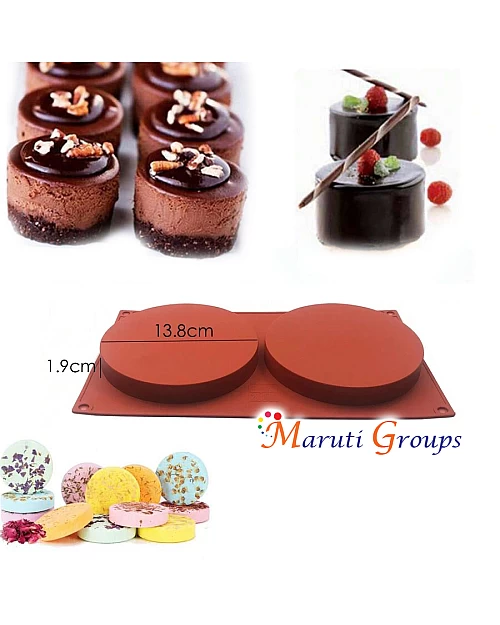 3D Round Cylinder Mousse Cake Baking Silicone Mould - Cube Size (13.8cm x 1.9cm), Cavity 2 (Mould Size 16.9cm x 29.4cm)