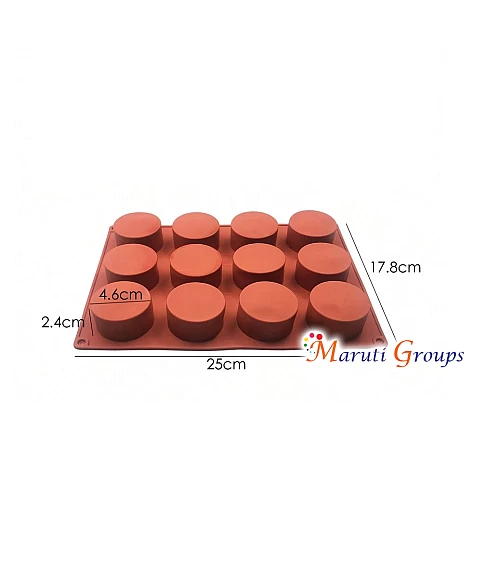 3D Round Cylinder Mousse Cake Baking Silicone Mould - Mould Size (17.8cm x 25cm), Cavity 12 (4.6cm x 2.4cm)