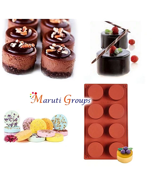 3D Round Cylinder Mousse Cake Baking Silicone Mould - Size (5.6cm x 3.5cm), Cavity 8, Mould Size: 16.8cm x 28.9cm