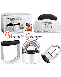 Baking Dough Tool & Pastry Utensils Set (1Dough Blender,1Pastry Scraper,5Circle+1 Fluted Edge Biscuit Cutter)with Stainless Steel (Silver)