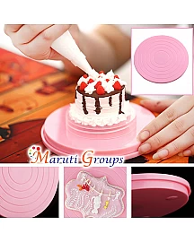 Cake Revolving Turntable Mini Cake Plate Revolving Plat m Turntable Round Rotating Swivel Baking Size:14cm Pink