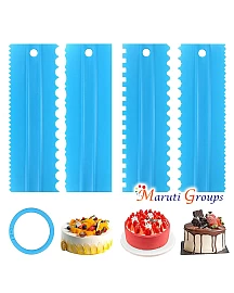 4 Piece Cake Scraper Cake Spatula Smoother Set, 8 in 1 Plastic Cake Scraper Cake Cream Smoother Scraper Pastry Cutter Design Textures Baking Tools for DIY Icing Buttercream Mousse