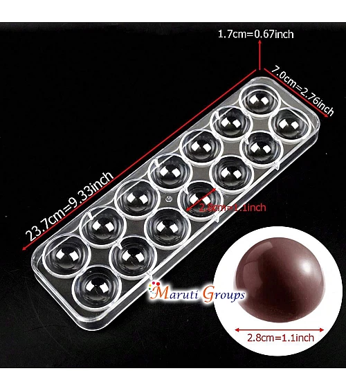 Polycarbonate Semi-Sphere / Round Chocolate Mould - 14 Cavity - Bakeware - Cake Decorating