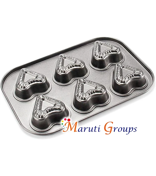 Heart Muffin Baking Tray Tin Pan – 26.2cm x 18cm (Cavity Size 6.2cm, Height 1.8cm)