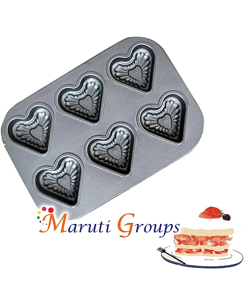 Heart Muffin Baking Tray Tin Pan – 26.2cm x 18cm (Cavity Size 6.2cm, Height 1.8cm)