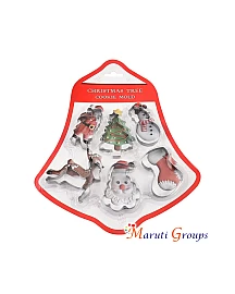Christmas Cookie Cutters in Stainless Steel – 6pc Set with Tree, Santa Claus, Snowman, Socks, Reindeer & Santa Face