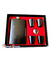 Jim Beam – Black Hip Flask Set - Stainless Steel Hip Flask Set 9oz- Black