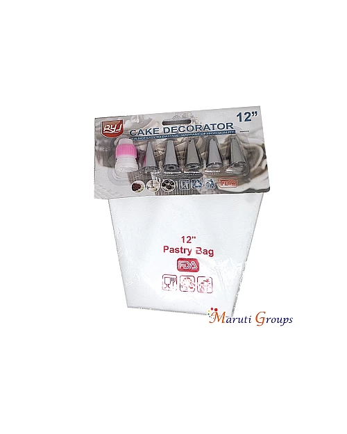6pc Cotton Piping Bag Set – 12" (4 Nozzles, Coupler, Cotton Bag)
