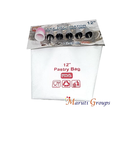 6pc Cotton Piping Bag Set – 12" (4 Nozzles, Coupler, Cotton Bag)