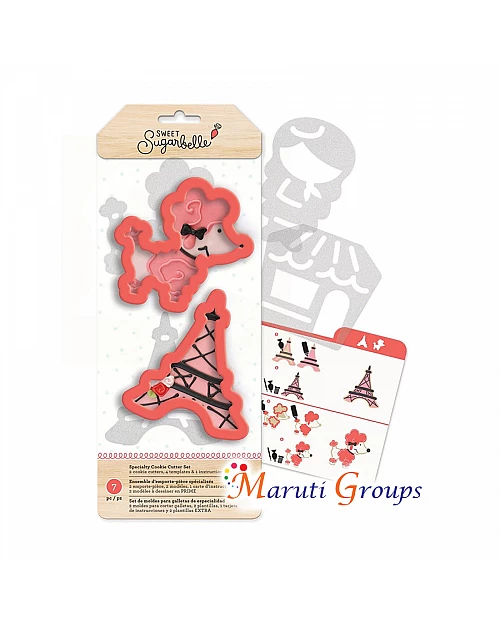 Paris Specialty Cookie Cutter Set - Eiffel Tower, Poodle, Girl & Shop Stencils
