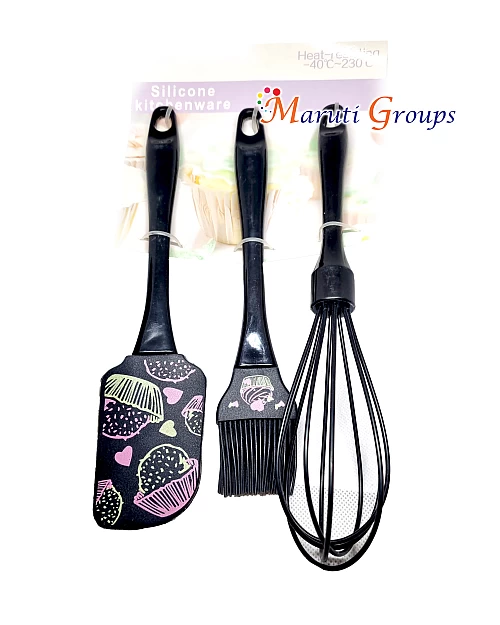 3pc Silicone Pastry Brush, Spatula, and Whisk Set