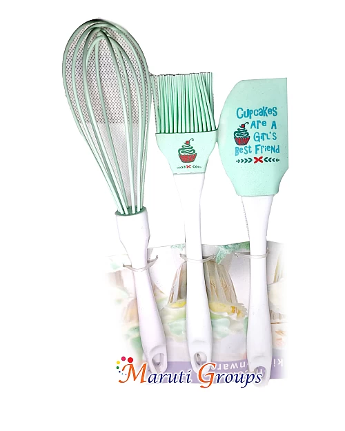 3pc Silicone Pastry Brush, Spatula, and Whisk Set
