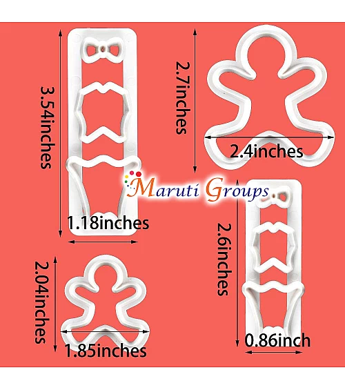 Christmas Gingerbread Man Cookie Cutters Set - 4pcs Funny Boy and Girl Lebkuchen Biscuit Cutters - Plastic