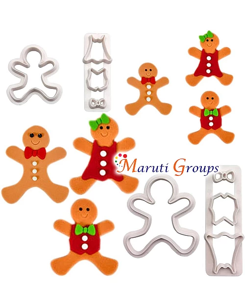 Christmas Gingerbread Man Cookie Cutters Set - 4pcs Funny Boy and Girl Lebkuchen Biscuit Cutters - Plastic