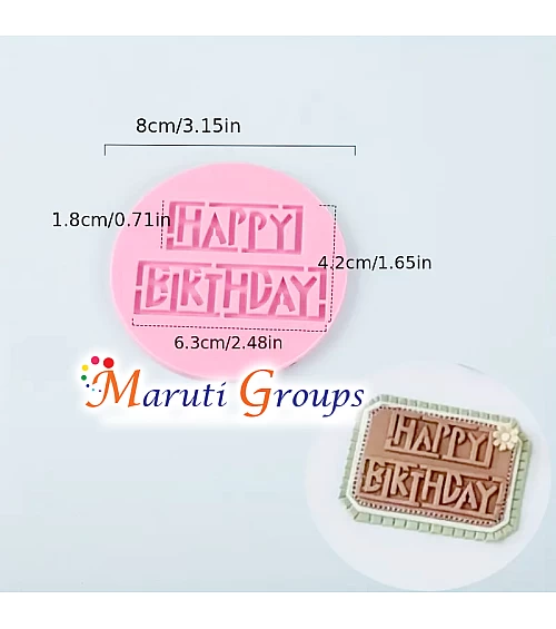 Happy Birthday Cake Stamp – Round Fondant Embosser Cookie Stamp (8cm) – Design 2