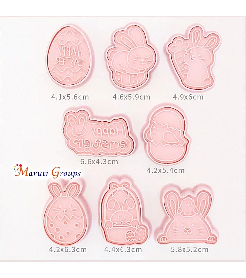 8pcs Easter Cookie Cutter Set – Cartoon Rabbit, Egg Shapes & Happy Easter Text