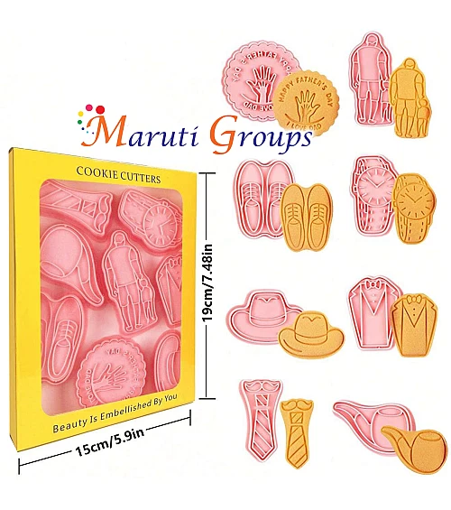 8pc Fathers Day Cookie Cutter and Stamp Set – Tie, Bow, Watch, Suit, Father & Child