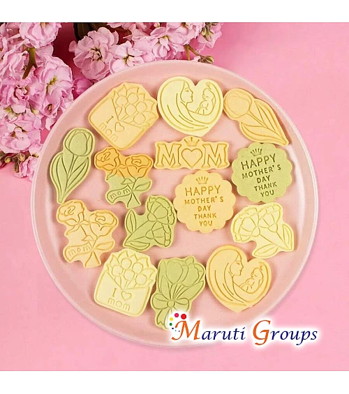 8pc Mothers Day Cookie Cutter and Stamp Set – Mom, Flowers, I Love Mom, Mother and Child