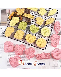 8pc Mothers Day Cookie Cutter and Stamp Set – Mom, Flowers, I Love Mom, Mother and Child