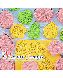 Tropical Leaves / Beach Leafs Plunger Cookie Cutter - 8 Pieces Cute Cookie Cutters For Baking Cookie Mould Press Leaves Cookie Mould Set Kitchen Tools Plastic Cookie Stamps (Leaves)