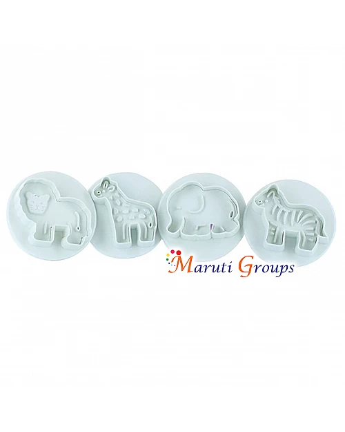 4pc Zoo Animals (Lion, Elephant, Giraffe, & Zebra) Plunger Cutter / Cookie Cutter