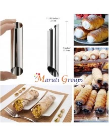 6pc Cannoli Horn Form Set, Large Stainless Steel Canolis Tubes Moulds Cannoli Kit for Baking Cannoli, Croissant Shell, Cream Roll Dessert, Safety Filled Edges