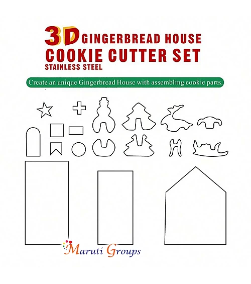  18pc Christmas Gingerbread House Cookie Cutter Set - 3D Stainless Steel (Snowman, Deer, Star, Tree)