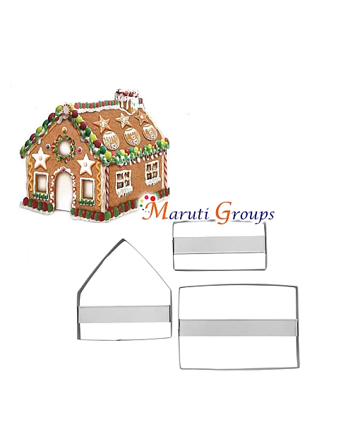 3D Gingerbread House Cutter Set of 3 - Stainless Steel