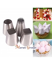 4Pcs X-Large Piping Tips Set, Stainless Steel Square Round Frosting Tips, Cake Decorating Tips for Cupcakes Pastry Fondant Cakes Decorating