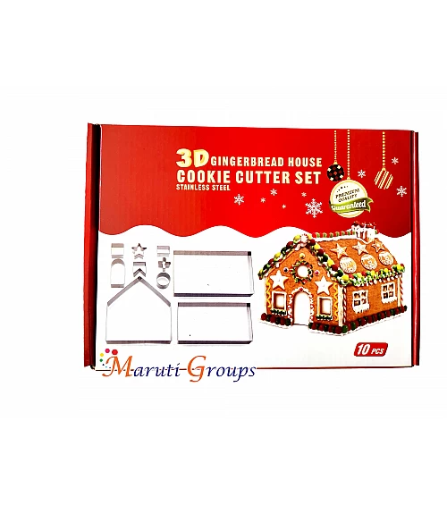 10pcs Stainless Steel Christmas House Cookie Cutters - Gingerbread & Snowhouse Baking Set