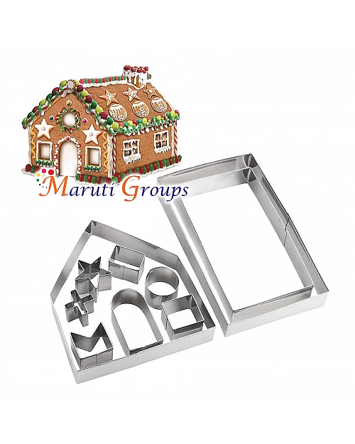 10pcs Stainless Steel Christmas House Cookie Cutters - Gingerbread & Snowhouse Baking Set