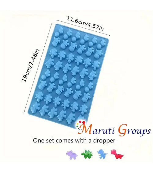 2pc Jelly Dinosaur and Silicone Dropper Chocolate Silicone Mould – 48 Cavity (19cm x 11.6cm)