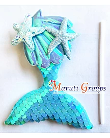 Mermaid Theme Happy Birthday Cake Topper for cake decorating -  Blue