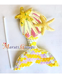 Mermaid Theme Happy Birthday Cake Topper for cake decorating -  Yellow