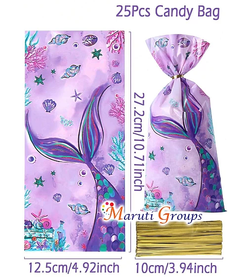 25pcs Lot DIY Mermaid Tail Theme Candy Bags – Gift Bags, Cellophane Bags for Sweets & Chocolate (27.5cm x 13.5cm)