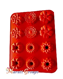 Flower Burfee Shapes Molds Non Stick Reusable Chocolate Molds 12-Hole Mini Baking Mold for Chocolate, Candy, Jelly, Ice Cube, Muffin