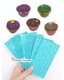 6pc Wood, Paving, Brick Blocks Biscuit Petal Quilt Press Molds Icing Embossing Press Cutter