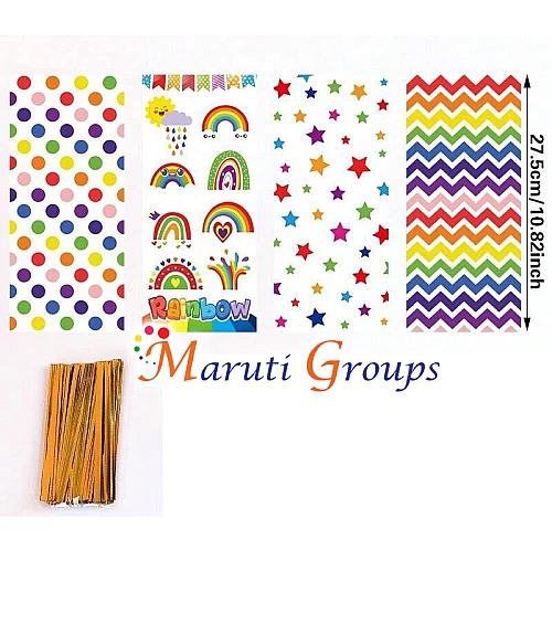 25pcs Lot DIY Rainbow Theme Candy Bags – Gift Bags, Cellophane Bags for Sweets & Chocolate (27.5cm x 13.5cm)